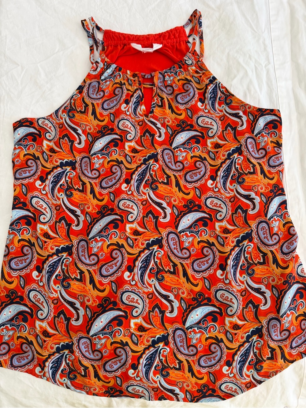 Women’s orange Paisley Halter Tank Top, medium